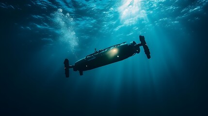 Fototapeta premium Autonomous Underwater Drone Navigating the Oceanic Depths