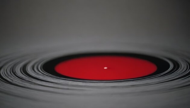 A close-up of a red circle surrounded by black and white concentric rings.