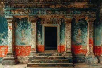 Fading murals on an ancient temple wall