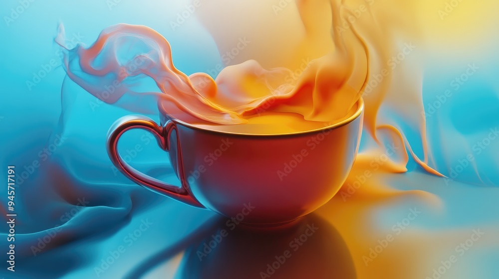 Canvas Prints Coffee Cup with Swirling Steam in Blue and Orange Hues