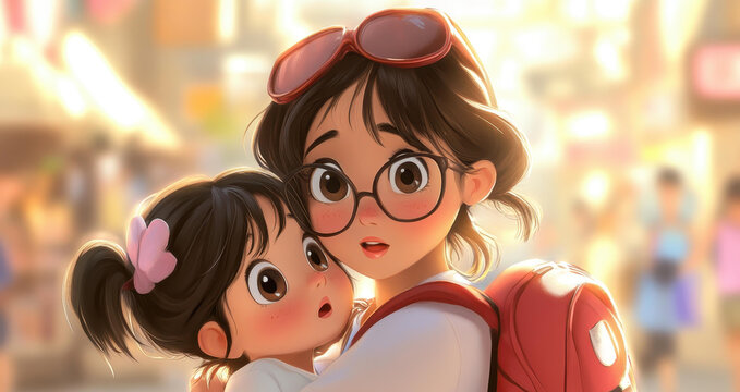 Une maman serre sa fille dans ses bras, un doux moment plein damour, capturant la tendresse entre elles.