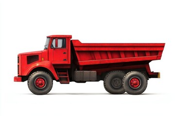 A red dump truck designed for transporting materials in construction and industrial settings.