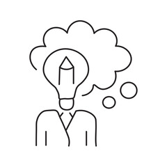 person thinking about idea. Design thinking linear icon. Imagination and inspiration. Easy problem solving ability.