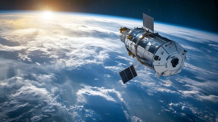 Obraz premium Military Satellite Deploying from Spacecraft into Orbit in Space