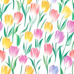 Obraz premium A vibrant floral pattern featuring colorful tulips in various hues.