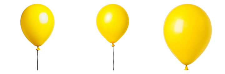 Yellow helium balloons floating isolated on transparent background