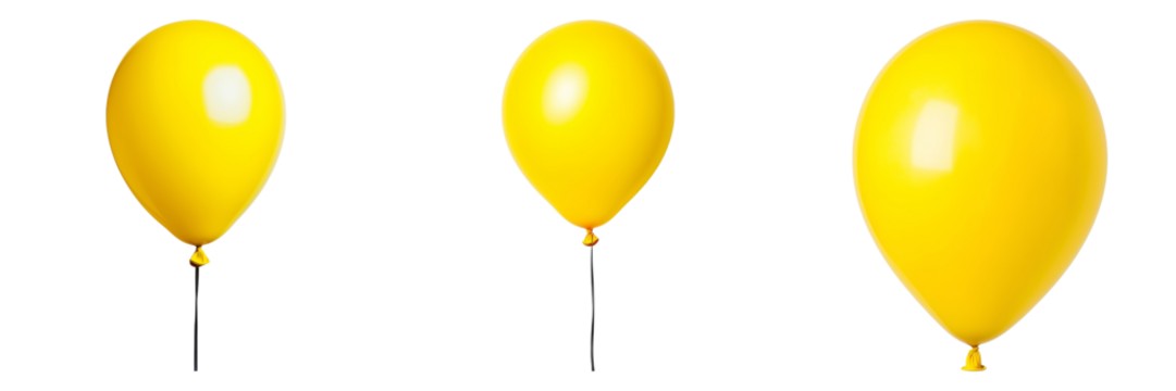 Yellow helium balloons floating isolated on transparent background