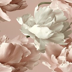 Delicate floral pattern featuring soft white and pink peonies.