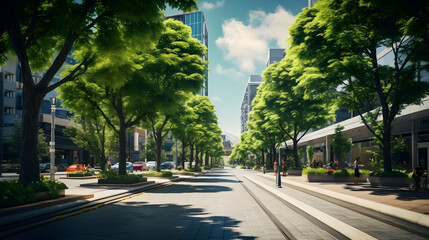 A city district with tree lined streets