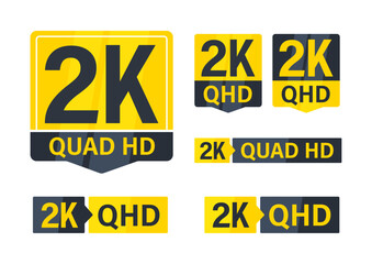 Set of modern yellow and black 2k resolution icons indicating high quality digital content