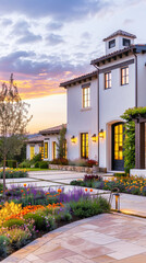 A stylish home with a large front yard