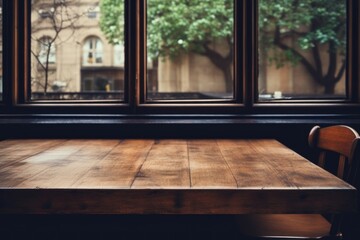 Fototapeta premium Wooden table furniture hardwood window.