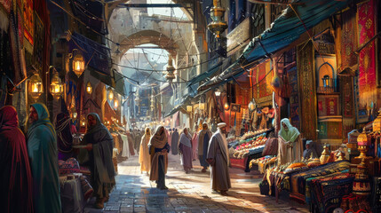 Obraz premium Old shops in a middle eastern old bazaar