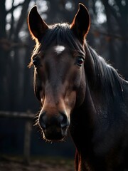Obraz premium Closeup Horse in Shadows with Bright Eyes