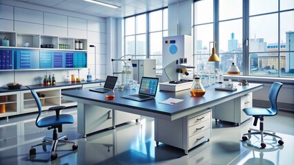A sleek, modern laboratory setup with various gadgets and devices surrounded by scattered notes and charts, showcasing the rigorous process of product testing and quality control.