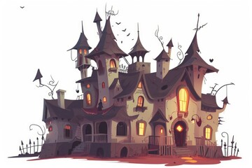 Obraz premium an spooky halloween manor illustration on an isolated background 