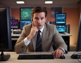 Frustrated businessman is on phone call in tense mode experiencing  a work problem