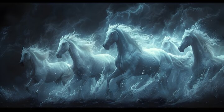 Group of Horses Running - Abstract Style 