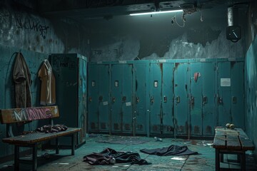 Dilapidated lockers in an abandoned school