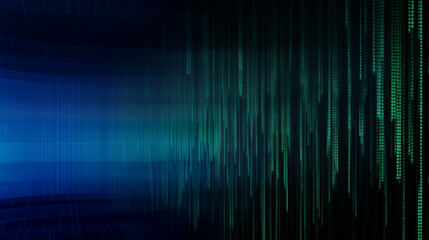 Obraz premium Vertical Flow of Digital Data in a Futuristic Blue and Green Grid