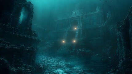Submerged Ruins of Atlantis Glowing in the Depths of the Ocean