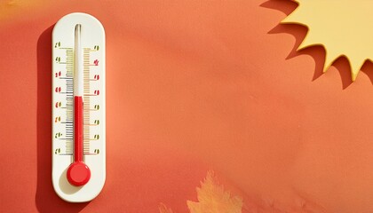 A colorful thermometer against a warm orange background, symbolizing temperature changes and seasonal transitions.