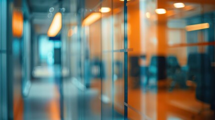 Blurred Office Interior Through Glass Wall