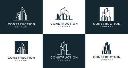Obraz premium Set of abstract building logo design inspiration Architecture, real estate, construction element template.