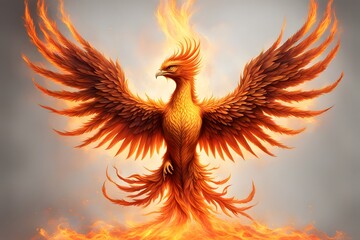 Fototapeta premium A fiery phoenix rising from the flames with wings spread wide and flames trailing behind, Ai Generated