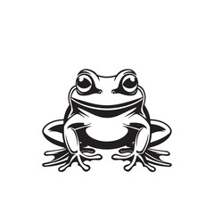 Front View Black and White Vector Illustration of a Frog on a Clean White Background
