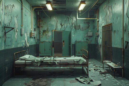 An old bed in a prison cell