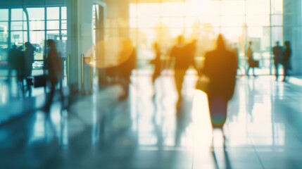 Blurred Silhouettes of People in Modern Building