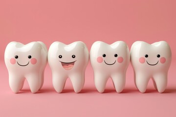 Obraz premium Cute teeth smiling on a pink background