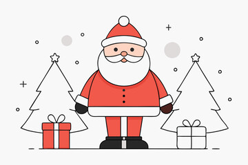 Christmas Santa Calus with Decorated christmas Trees in Background 