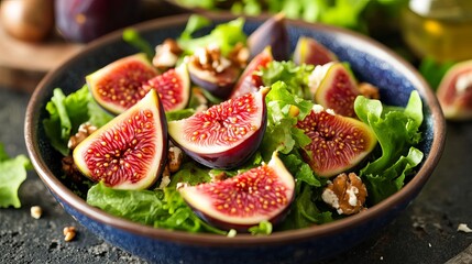 Indulge in a refreshing medley of fig salad and verdant lettuce, crowned with decadent soft cheese. This vibrant dish tantalizes taste buds, promising a healthy and satiating snack or meal. 