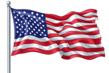 Fototapeta premium American Flag Waving On White Background
