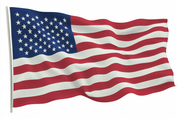 American Flag Waving On White Background