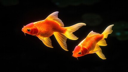 Glowing koi fish swimming in a dark pond, creating an ethereal and peaceful scene, aquatic glowtime, tranquil and beautiful