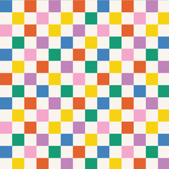 Colorful Groovy checkered seamless patterns, vintage aesthetic backgrounds