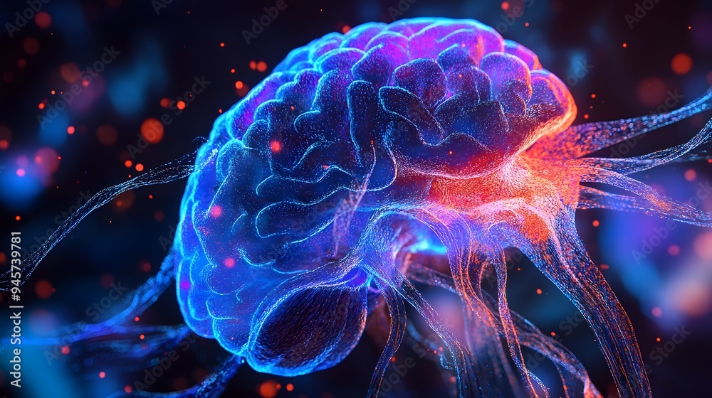 Wall mural 2. the intricate patterns of a human brain illuminated with neural activity
