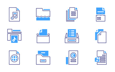 File icon set. Bold line style. Duotone colors. Editable stroke. music file, document, corrupt file, file, video file, corrupted file, files, delete file, pdf file