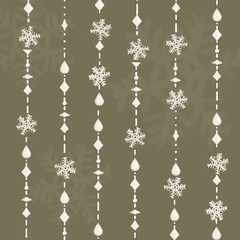 Sage Colour Background With Christmas Snowflakes