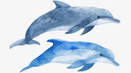 Obraz premium Watercolor blue dolphins