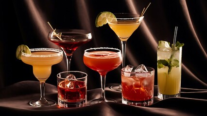 Various cocktails. alcoholic drinks on a dark background