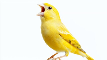 A vibrant yellow canary singing, showcasing its bright plumage and lively expression.