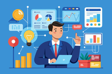 Data scientist analyze data for business insight, intelligence information on marketing research, analytics visualization dashboard, chart and graph concept, businessman analyze data with lightbulb.
