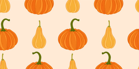 Autumn seamless pattern with hand drawn pumpkins