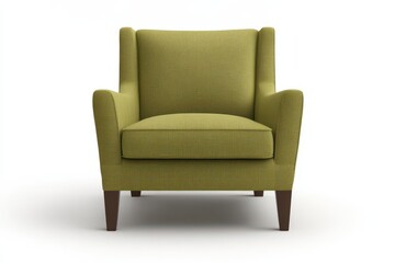 A stylish green armchair with wooden legs, ideal for modern living spaces.