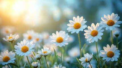 Fototapeta premium Field of Daisies under Golden Light