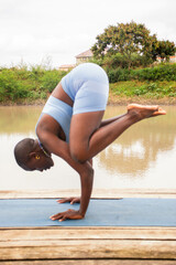 Yoga stretch and meditation outdoors in the countryside